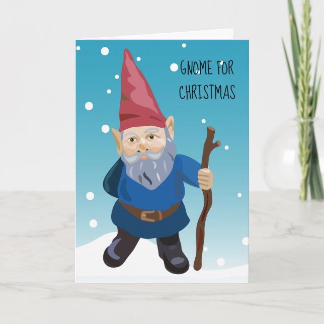 Tarjeta Festiva Gnome para Navidades (Anverso)
