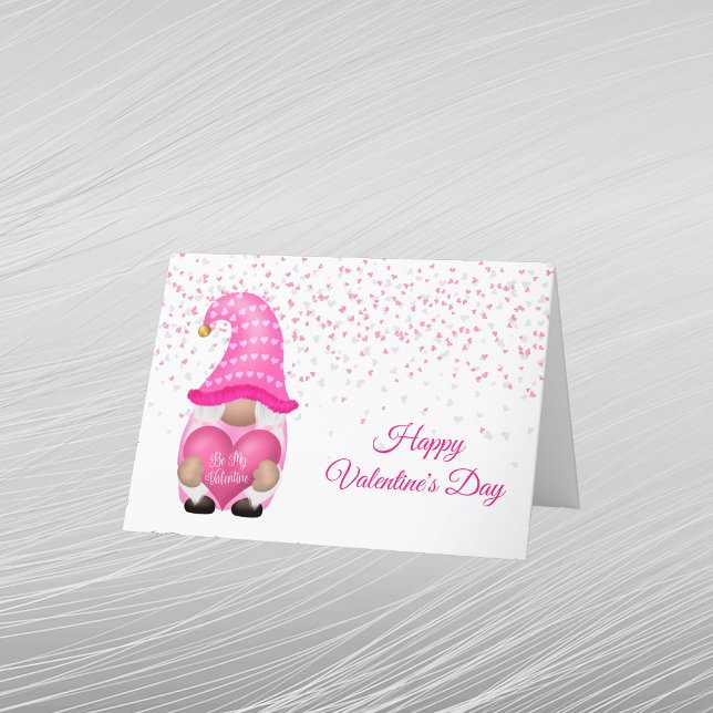 Tarjeta Festiva Gnome Pink Heart Valentine (Subido por el creador)