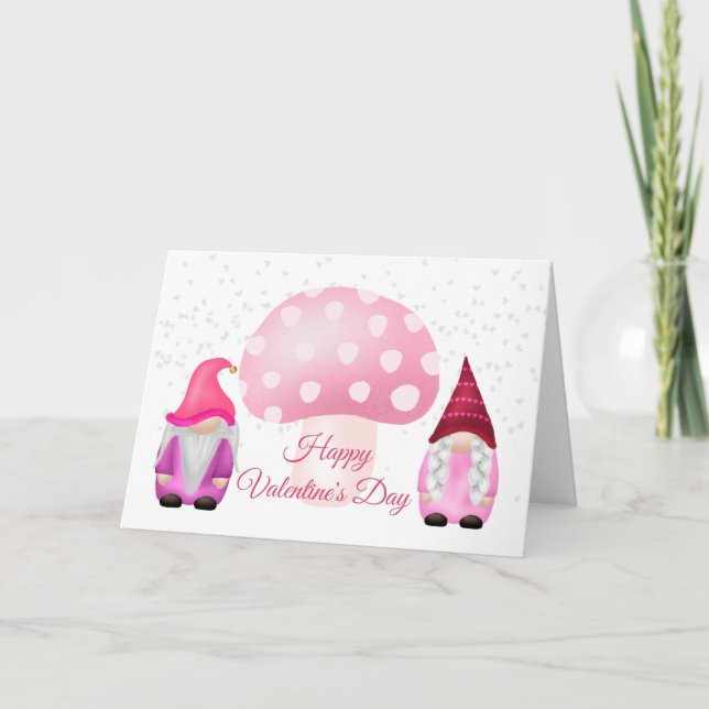 Tarjeta Festiva Gnome Pink Mushroom Valentine (Anverso)