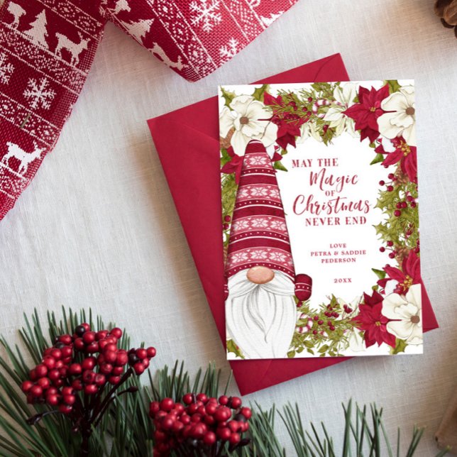 Tarjeta Festiva Gnome rojo y blanco: magia de los Navidades (Subido por el creador)
