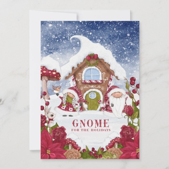 Tarjeta Festiva Gnome rojo y blanco para los Navidades de vacacion (Anverso)
