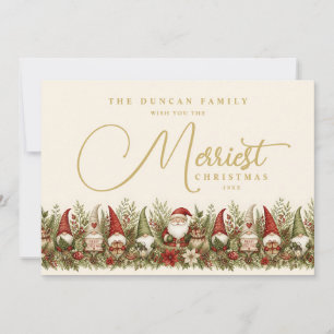 Tarjeta Festiva Gnome Santa Berry Foliage Navidades más alegres TM