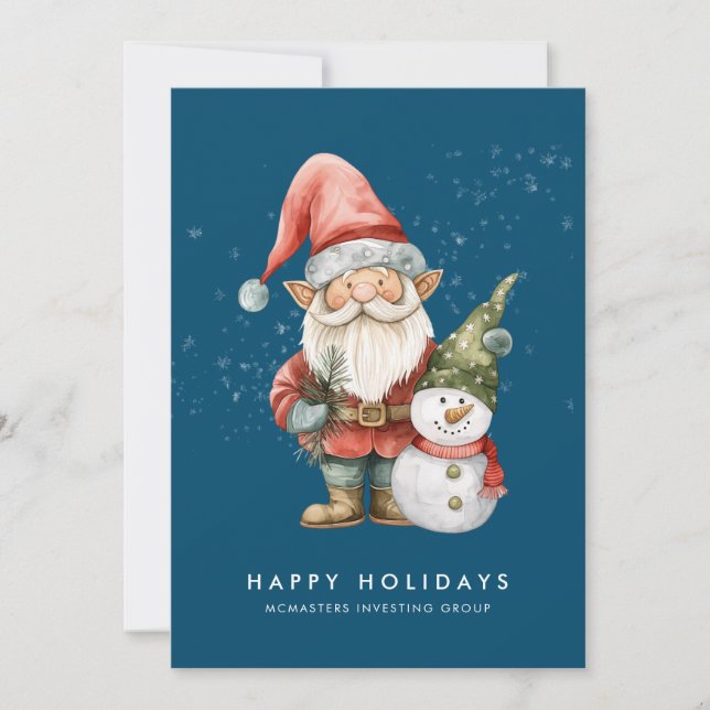 Tarjeta Festiva Gnome Snowman Happy Holidays Corporate Flat (Anverso)