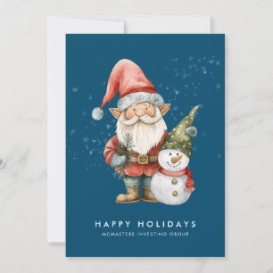 Tarjeta Festiva Gnome Snowman Happy Holidays Corporate Flat