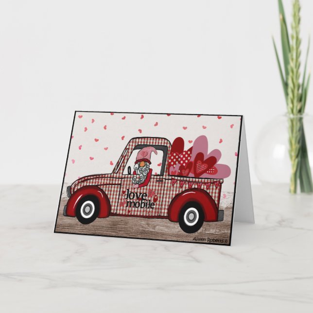Tarjeta Festiva Gnome Valentine Card Retro Truck (Anverso)