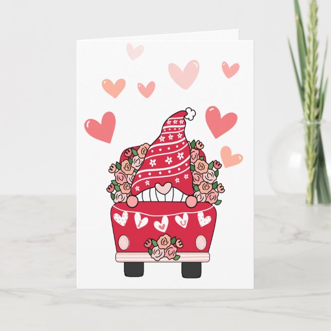 Tarjeta Festiva Gnome Valentine Card Retro Truck (Anverso)
