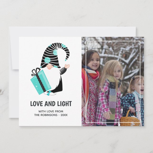 Tarjeta Festiva Gnome verde azulado y negro Feliz Festín de Saludo (Anverso)