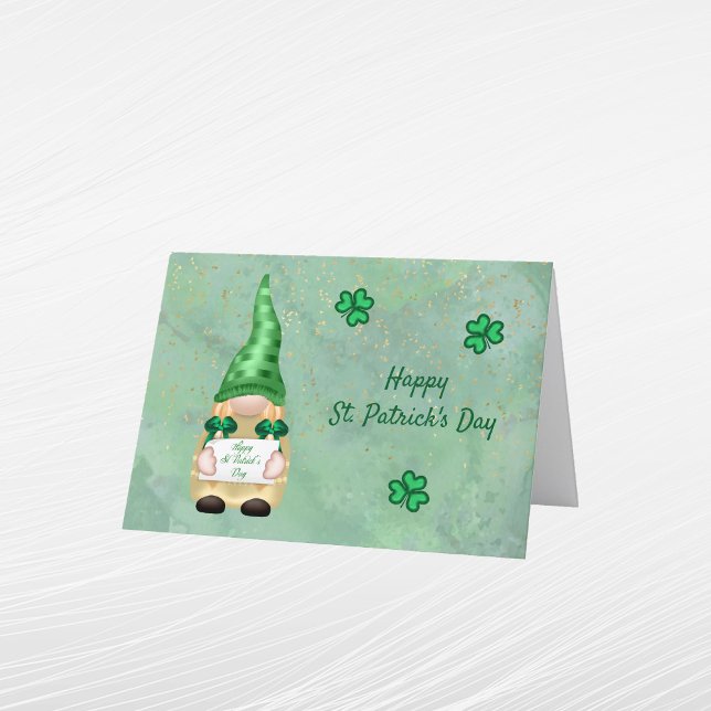 Tarjeta Festiva Gnome Verde Oro Trébol Día de San Patricio (Subido por el creador)