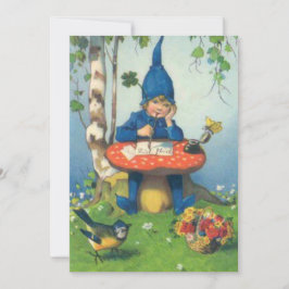 Tarjeta Festiva Gnome vintage y hongos