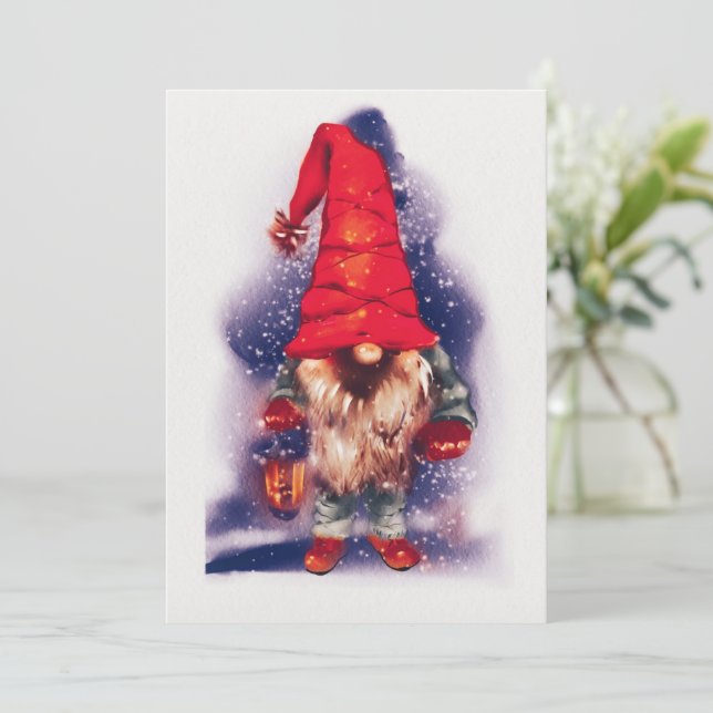 Tarjeta Festiva Gnome with a Lantern Christmas (Anverso de pie)