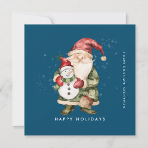Tarjeta Festiva Gnome y Snowman Happy Holidays Business Flat