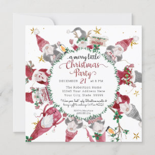 Tarjeta Festiva Gnomes Cute Gris Rojo Merry pequeños Navidades Fie