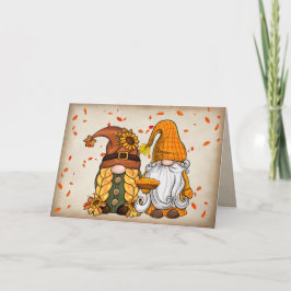 Tarjeta Festiva Gnomes De Acción De Gracias Con Pie