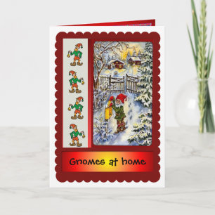Tarjeta Festiva Gnomes en casa para Navidades