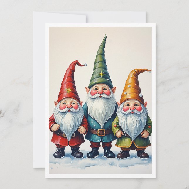 Tarjeta Festiva Gnomes Funny Trendy Whimsical Fantasy Holiday Card (Anverso)