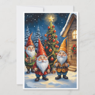 Tarjeta Festiva Gnomes Funny Trendy Whimsical Fantasy No Photo