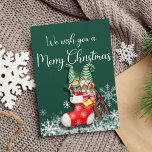 Tarjeta Festiva Gnomes in Stocking Christmas Greeting Card<br><div class="desc">Gnome Christmas Greeting Card</div>