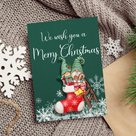 Tarjeta Festiva Gnomes in Stocking Christmas Greeting Card