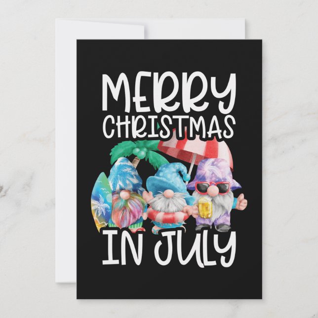 Tarjeta Festiva Gnomes Merry Christmas in July Tropical (Anverso)