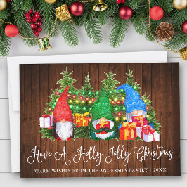 Tarjeta Festiva Gnomes Navidades de Fun Calligraphy Wood Holly Jol