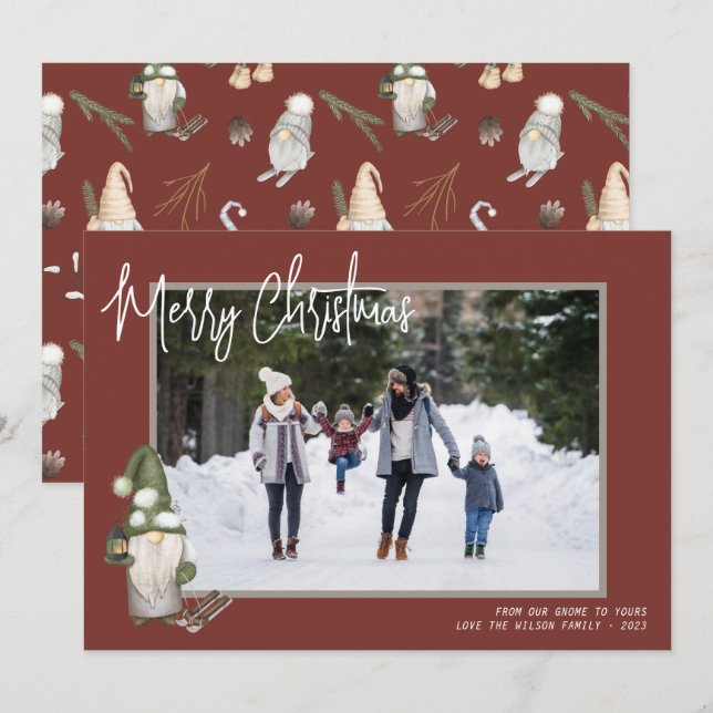 Tarjeta Festiva Gnomes Navidades Woodland Photo (Anverso / Reverso)