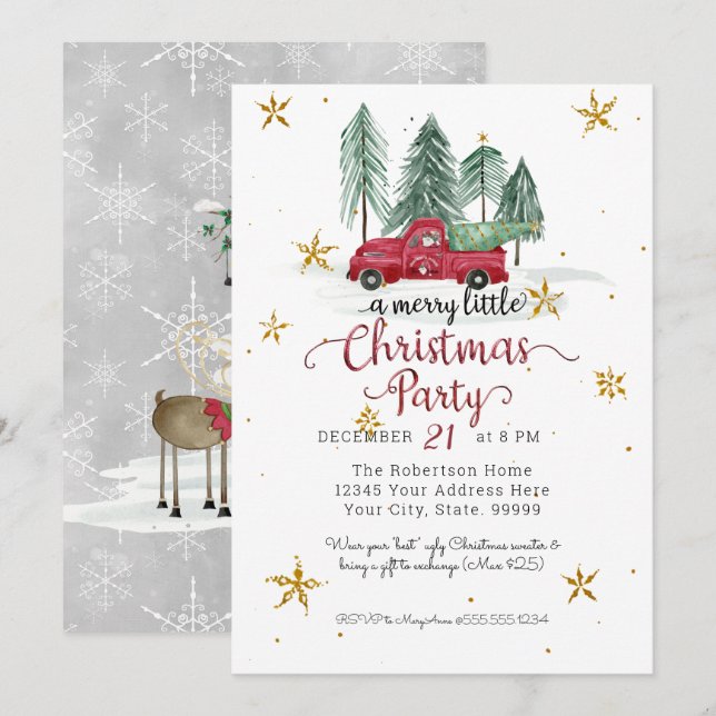 Tarjeta Festiva Gnomes Red Farm Truck Merry Little Navidades Fiest (Anverso / Reverso)