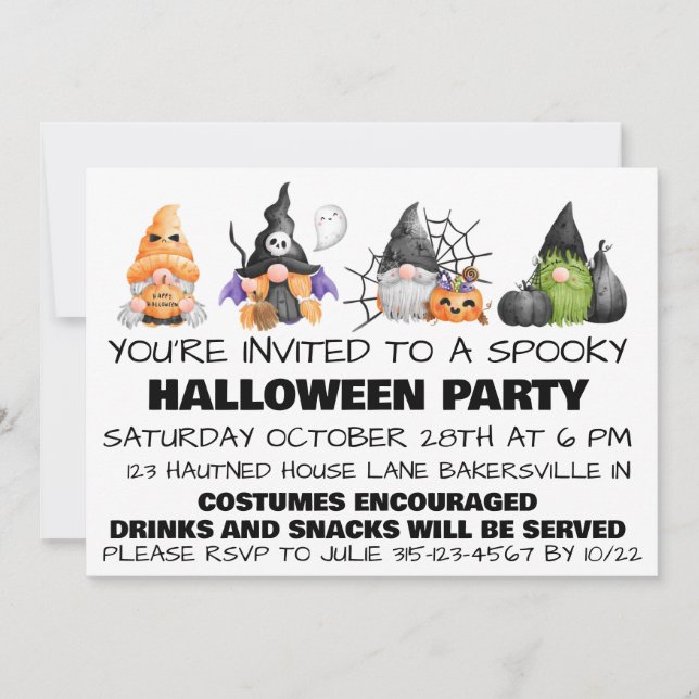 Tarjeta Festiva Gnomes Spooky Halloween Party Inivition (Anverso)
