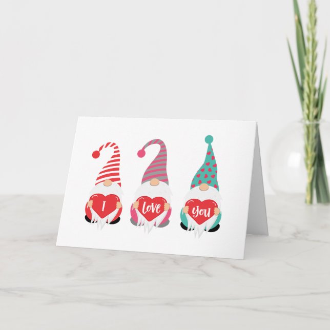 Tarjeta Festiva Gnomes te amo El día de San Valentín personalizado (Anverso)