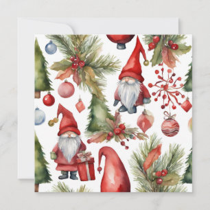 Tarjeta Festiva Gnomes y ornamentos acuarela navidades