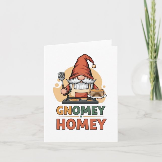 Tarjeta Festiva Gnomey homey pancakes design (Anverso)