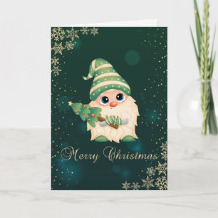 Tarjeta Festiva Gnomo Bonito Pino,Copos de Nieve