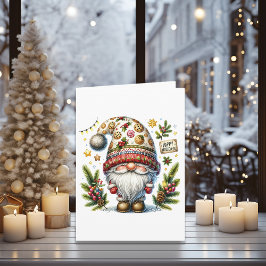 Tarjeta Festiva Gnomo caprichoso de felices fiestas