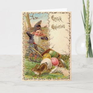 Tarjeta Festiva Gnomo del Conejo de Pascua Huevo Pintado de Colore