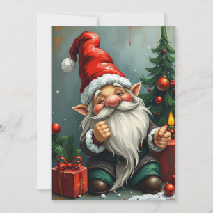 Tarjeta Festiva Gnomo Divertido Moderno Caprichoso Fantasía Sin Fo