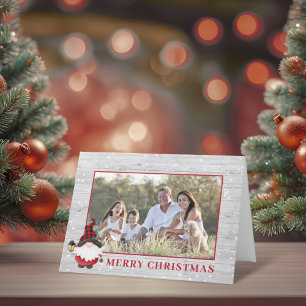 Tarjeta Festiva Gnomo Leñador Rústico Foto Personalizada de Navida