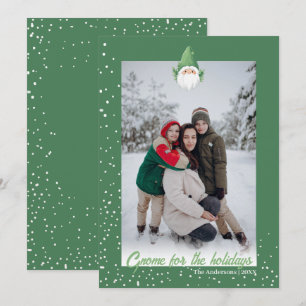 Tarjeta Festiva Gnomo lindo para la foto familiar de las fiestas