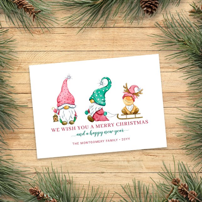 Tarjeta Festiva Gnomo Navideño Adorable (Cute Christmas Gnomes Holiday Card)