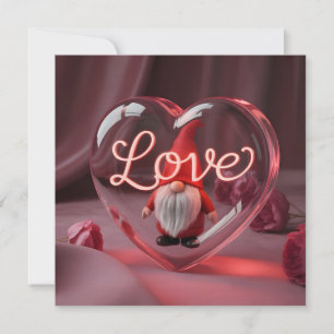 Tarjeta Festiva Gnomo romántico en exhibición de corazón con "Amor