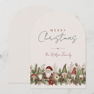 Tarjeta Festiva Gnomo Rústico Santa Familia Rojo Verde TMF26