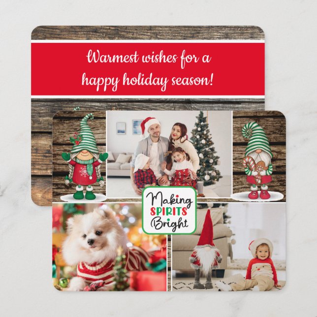 Tarjeta Festiva Gnomos Alegrando Espíritus (agrega tus fotos) (Anverso / Reverso)