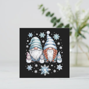 Tarjeta Festiva Gnomos de muñeco de nieve divertidos con copos de 