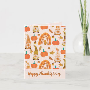 Tarjeta Festiva Gnomos de otoño con arcoíris de Acción de Gracias 