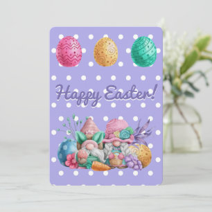 Tarjeta Festiva Gnomos de Pascua lindos y huevos de Pascua