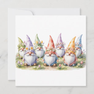 Tarjeta Festiva Gnomos de primavera en una pradera
