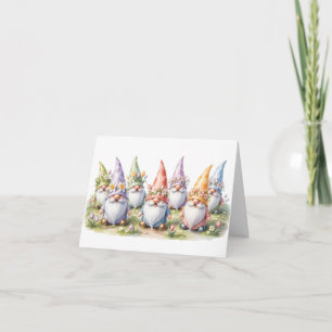 Tarjeta Festiva Gnomos de primavera en una pradera