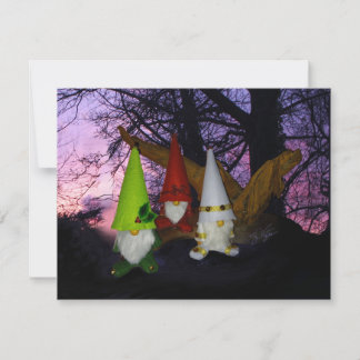 Tarjeta Festiva Gnomos del bosque al atardecer
