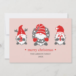 Tarjeta Festiva Gnomos Divertidos   Fiestas Navideñas Rosadas  Fot