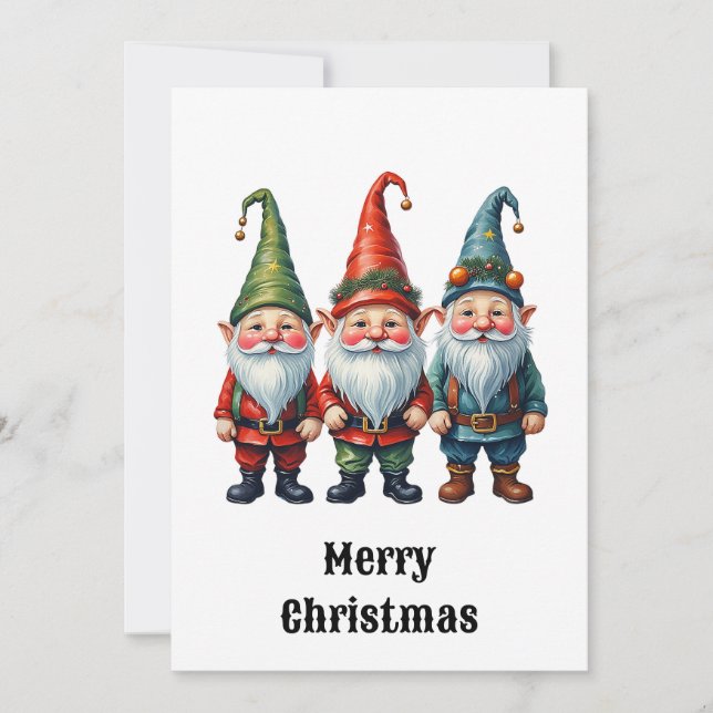 Tarjeta Festiva Gnomos Divertidos Modernos Caprichosos Fantasía Si (Anverso)