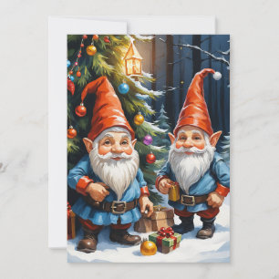 Tarjeta Festiva Gnomos Divertidos Modernos Caprichosos Fantasía Si