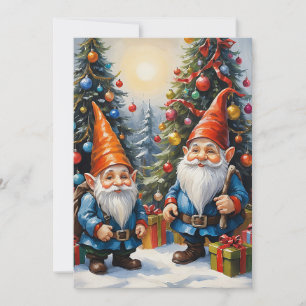Tarjeta Festiva Gnomos Divertidos Modernos Caprichosos Fantasía Si